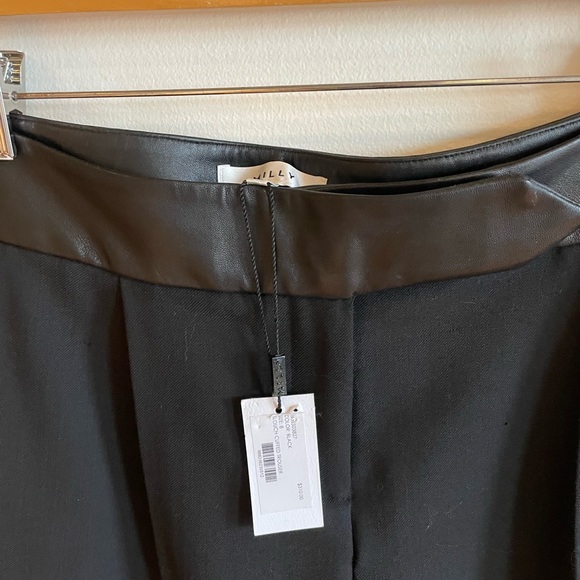 Milly wool cuffed lamb skin leather trimmed trouser, NWT, black size 8 - Picture 3 of 5